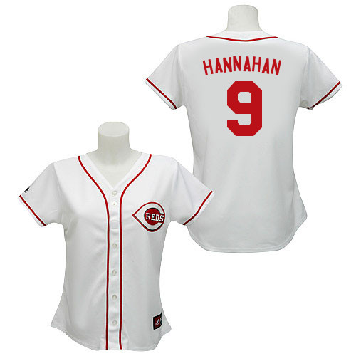 Jack Hannahan #9 mlb Jersey-Cincinnati Reds Women's Authentic Home White Cool Base Baseball Jersey